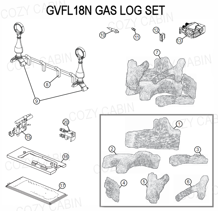 Fiberglow Vent Free Natural Gas Log Set (GVFL18N) #GVFL18